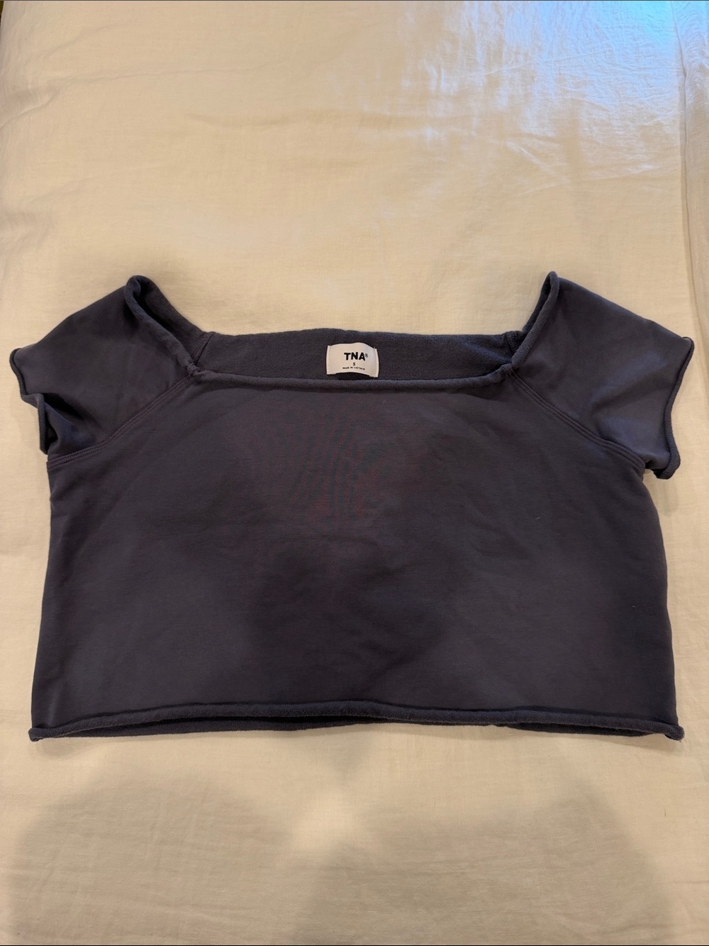 TNA Aritzia Cropped Cap Sleeve Loose Fit tee shirt in blue Size S